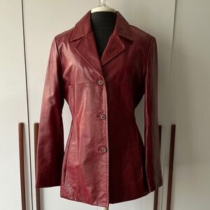 ANDREW MARC Vintage Y2K Oxblood Red Leather Blazer Jacket: L